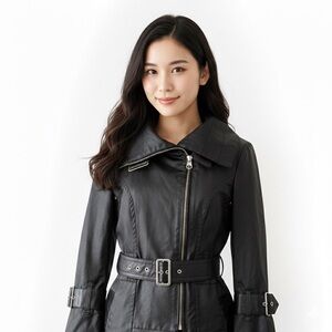 RUDSAK Black Trench Coat with Leather Belt and Cuffs Size XS